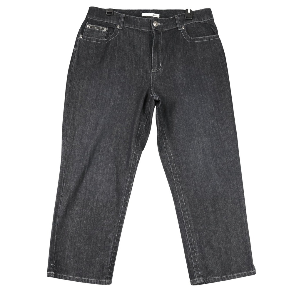 Chicos Platinum Denim Jeans Womens 14 Rhinestone Dark Wash Cropped Casual Pants